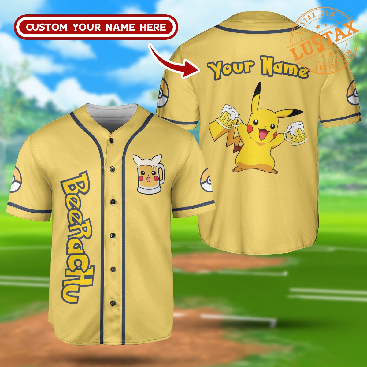 Beerachu Jersey Baseball Shirt Pikachu With Beer Yellow Baseball Jersey Collection