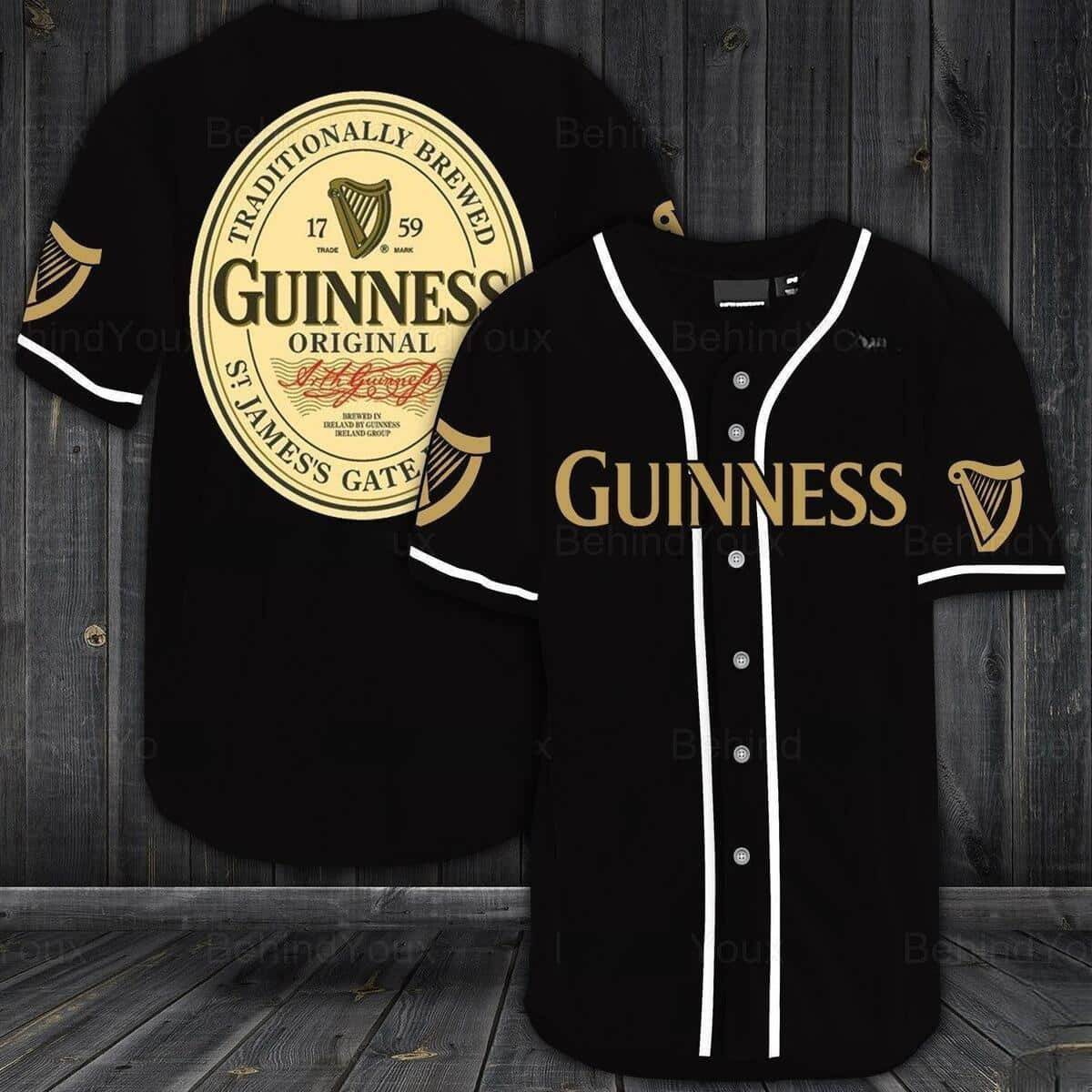 Black Guinness Beer Baseball Jersey, Beer Baseball Jersey Gift Idea, Birthday Gift, Guinness Beer Lover Gift