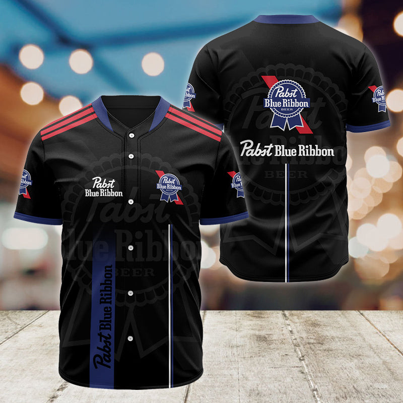 Black Pabst Blue Ribbon Baseball Jersey, Beer Lover Gift, Beer Jersey For Men Women