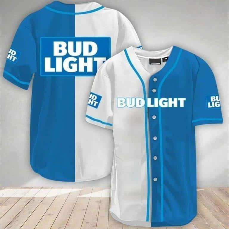 Blue/White Bud Light Baseball Jersey Drinker Gift for Men/Women