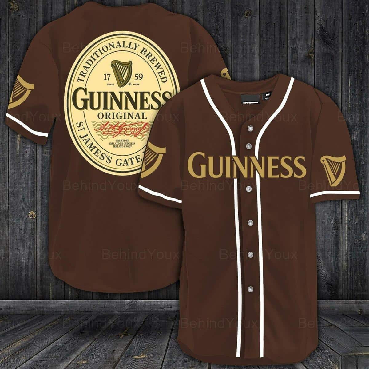 Brown Guinness Beer Baseball Jersey Sporty Husband Gift