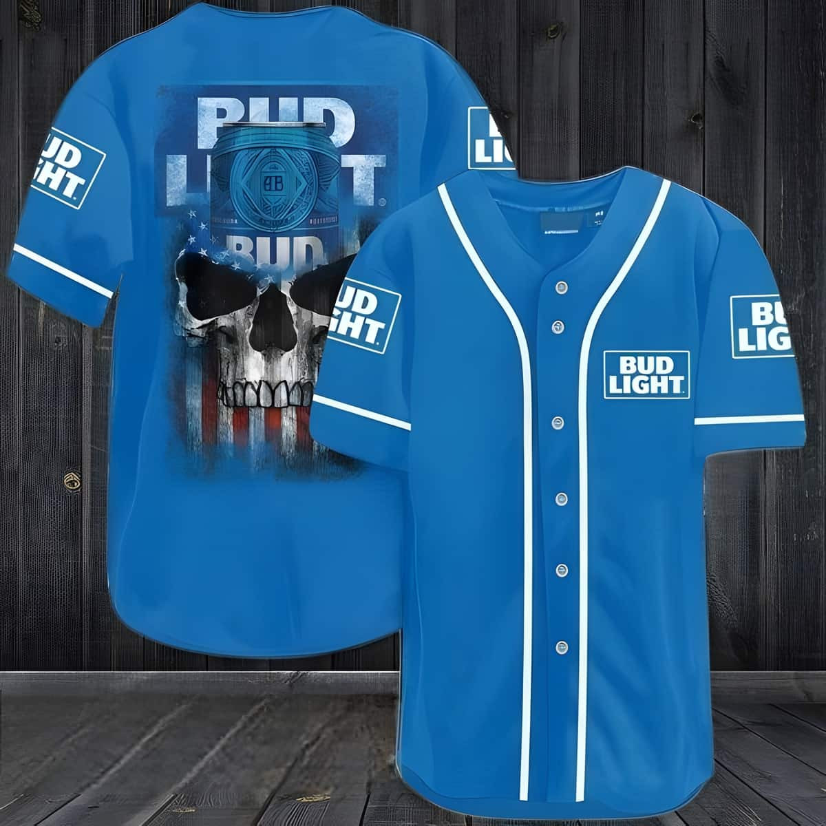 Bud Light Baseball Jersey Us Bud Flag Black Skull, Beer Jersey For Men Women, Beer Lover Gift