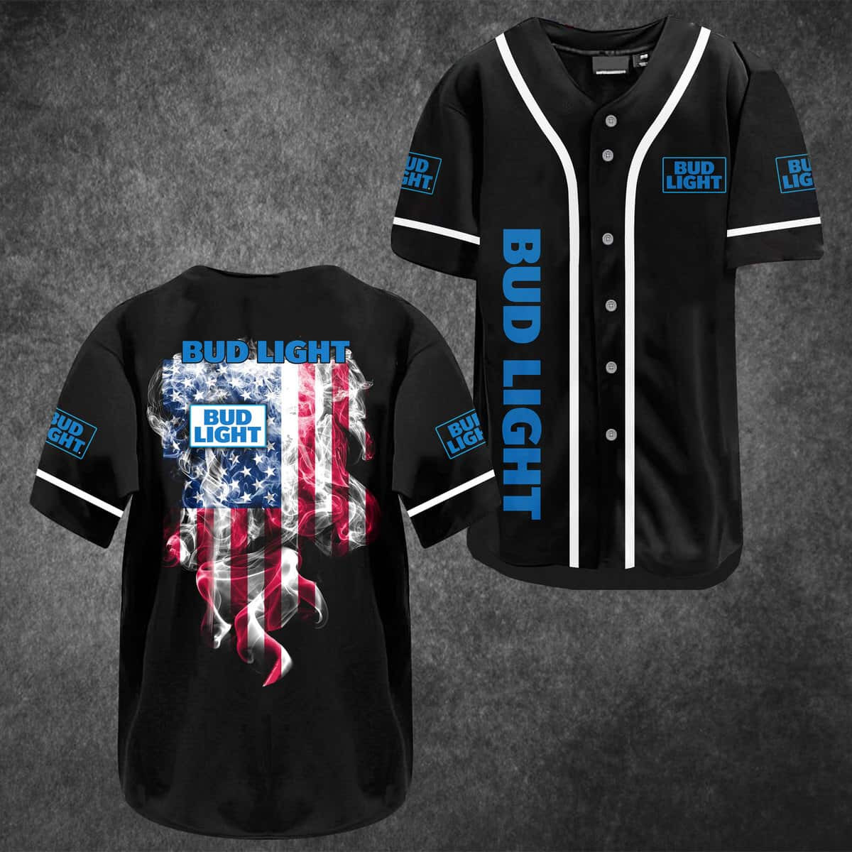 Bud Light Smoke + US Flag Baseball Jersey Beer Lover Gift