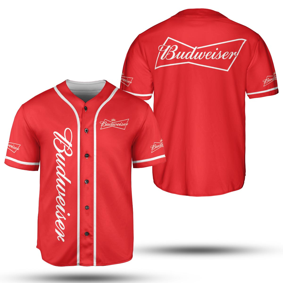 Budweiser Red Pattern Baseball Jersey For Men Women, Beer Lover Gift, Beer Baseball Jersey For Budweiser Fan