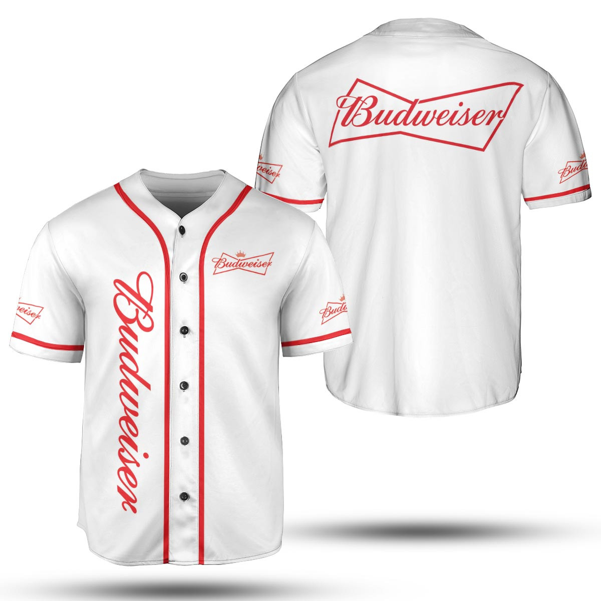 Budweiser White Pattern Baseball Jersey Beer Lover Gift