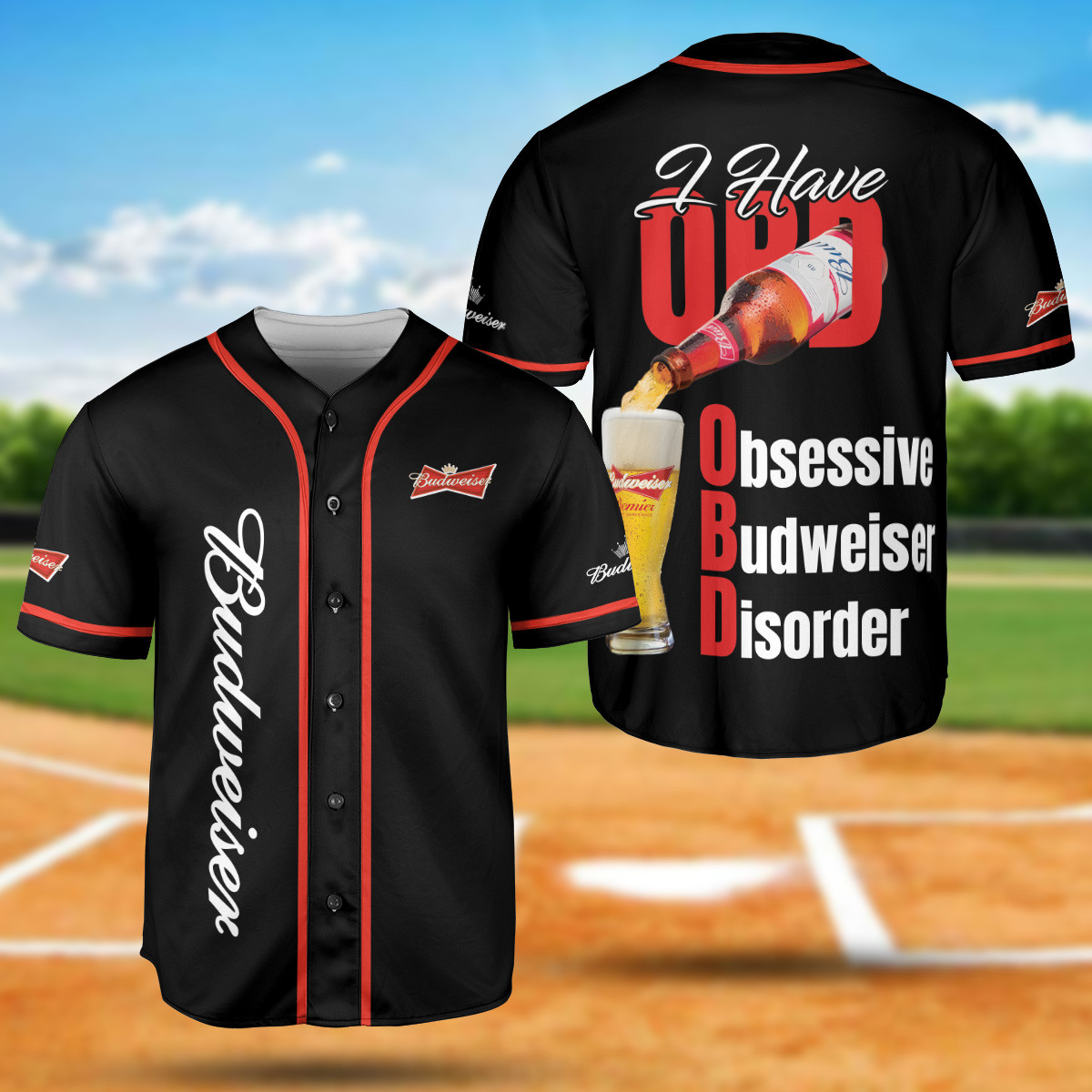 Budweiser Beer Red Obd Baseball Jersey I Have Obd Jersey Shirt Baseball Jersey Collection
