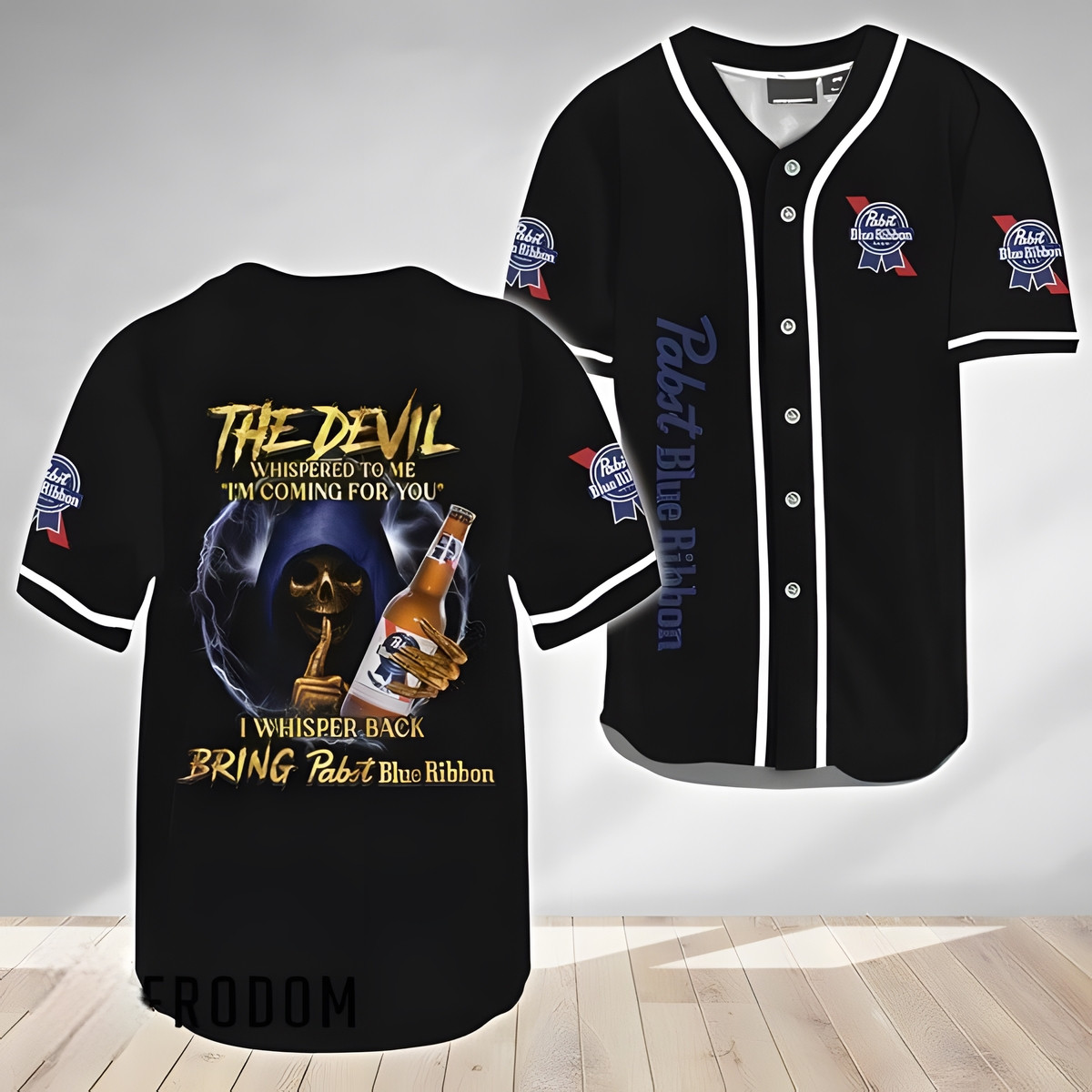 ??evil Whispered??Pabst Blue Ribbon Beer Baseball Jersey