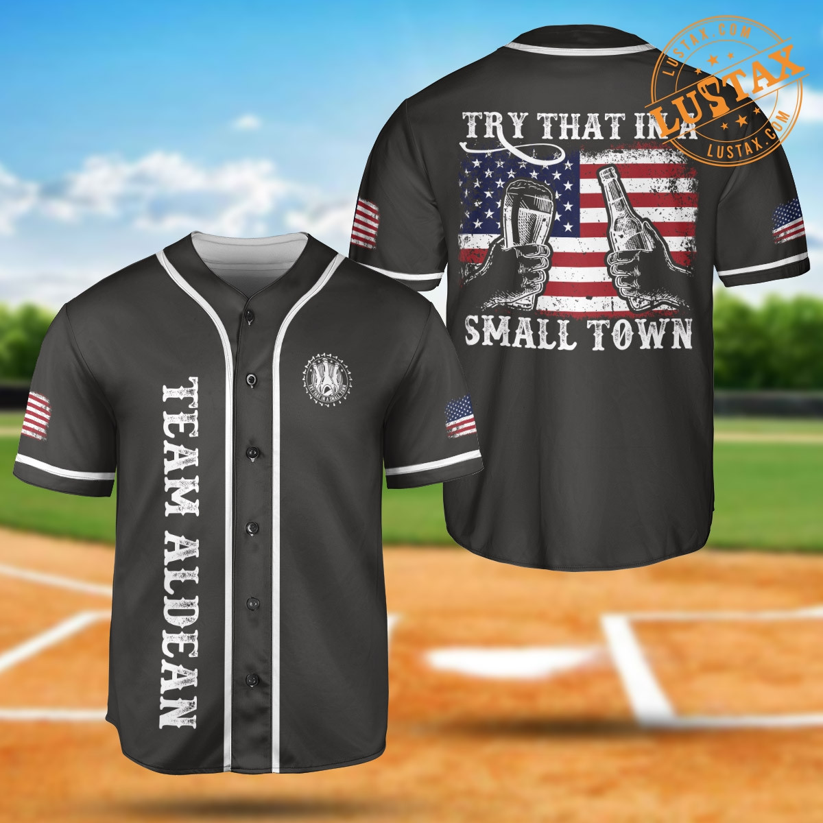 ??ry That In A Small Town??Beer Baseball Jersey USA Flag