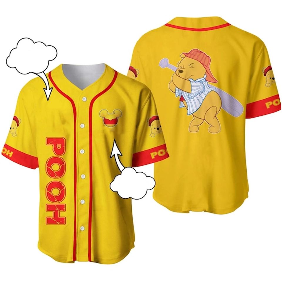 2024 Summer Vintage Buttons Winnie Pooh Cute Custom Style Baseball Jersey