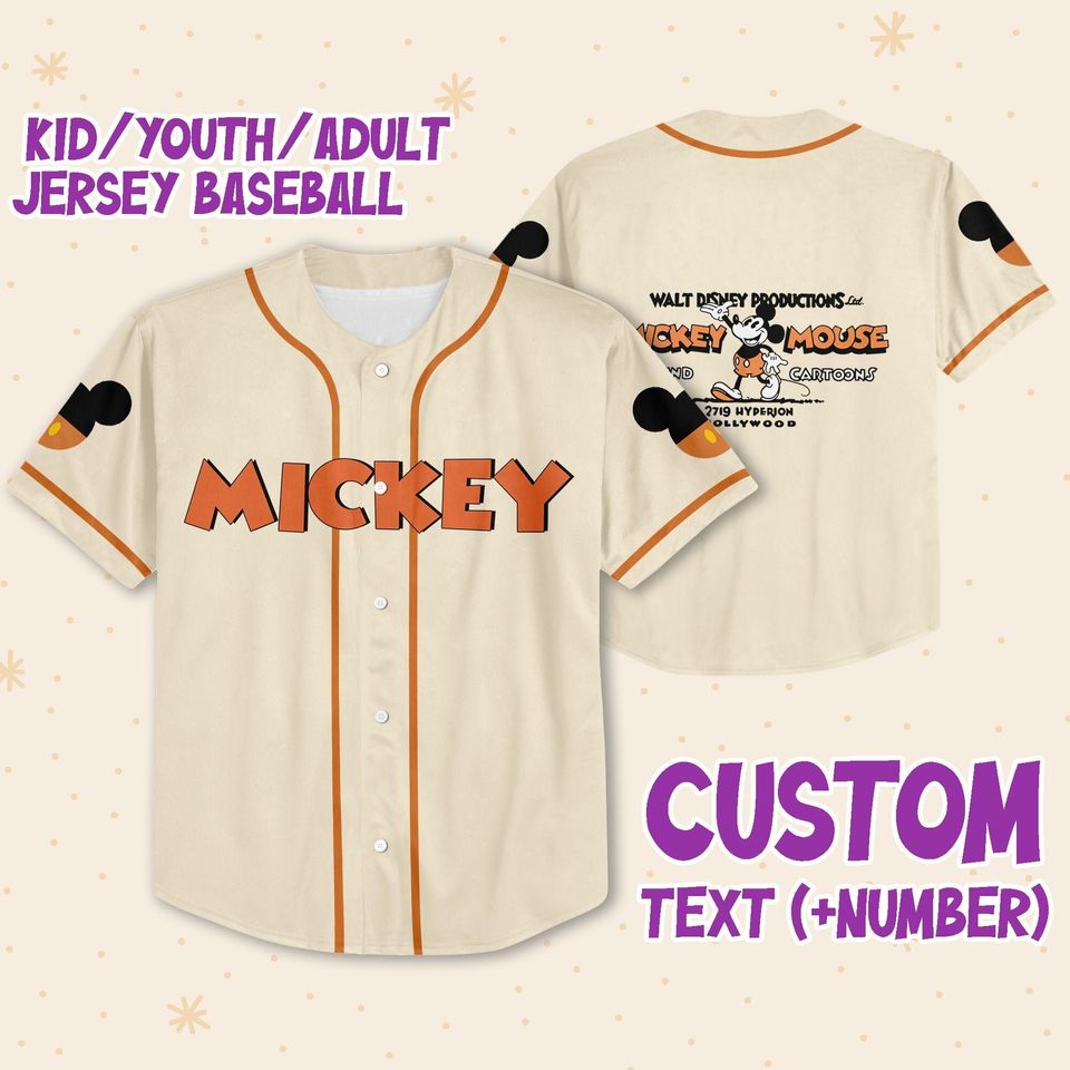  Baseball Jersey Mickey Vintage Horizontal Text