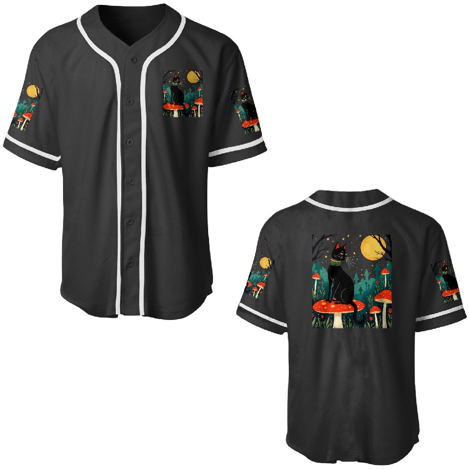 A Familiar Blacks Cat And Toadstools Illustration 2 Baseball Jerseys