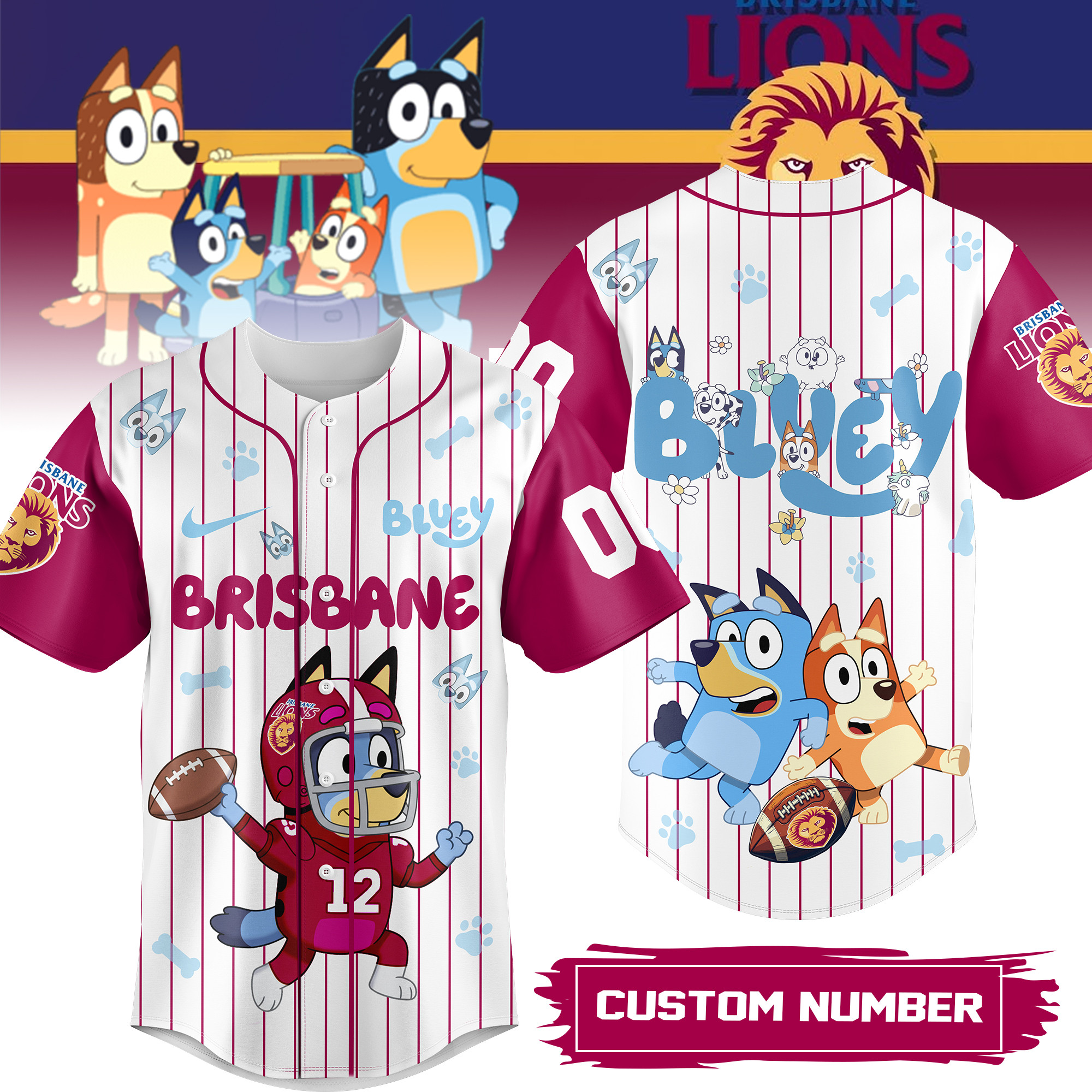 Brisbane Lions AFL x Bluey Personalized Baseball Jersey For Fan
