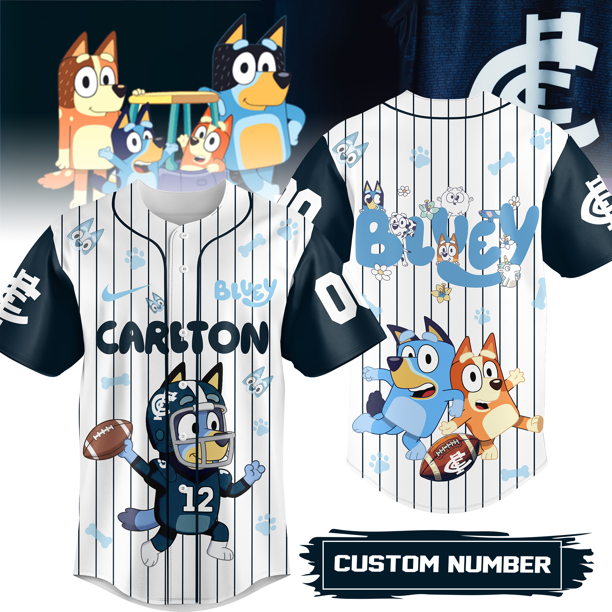 Carlton Football Club AFL x Bluey Personalized Baseball Jersey For Fan