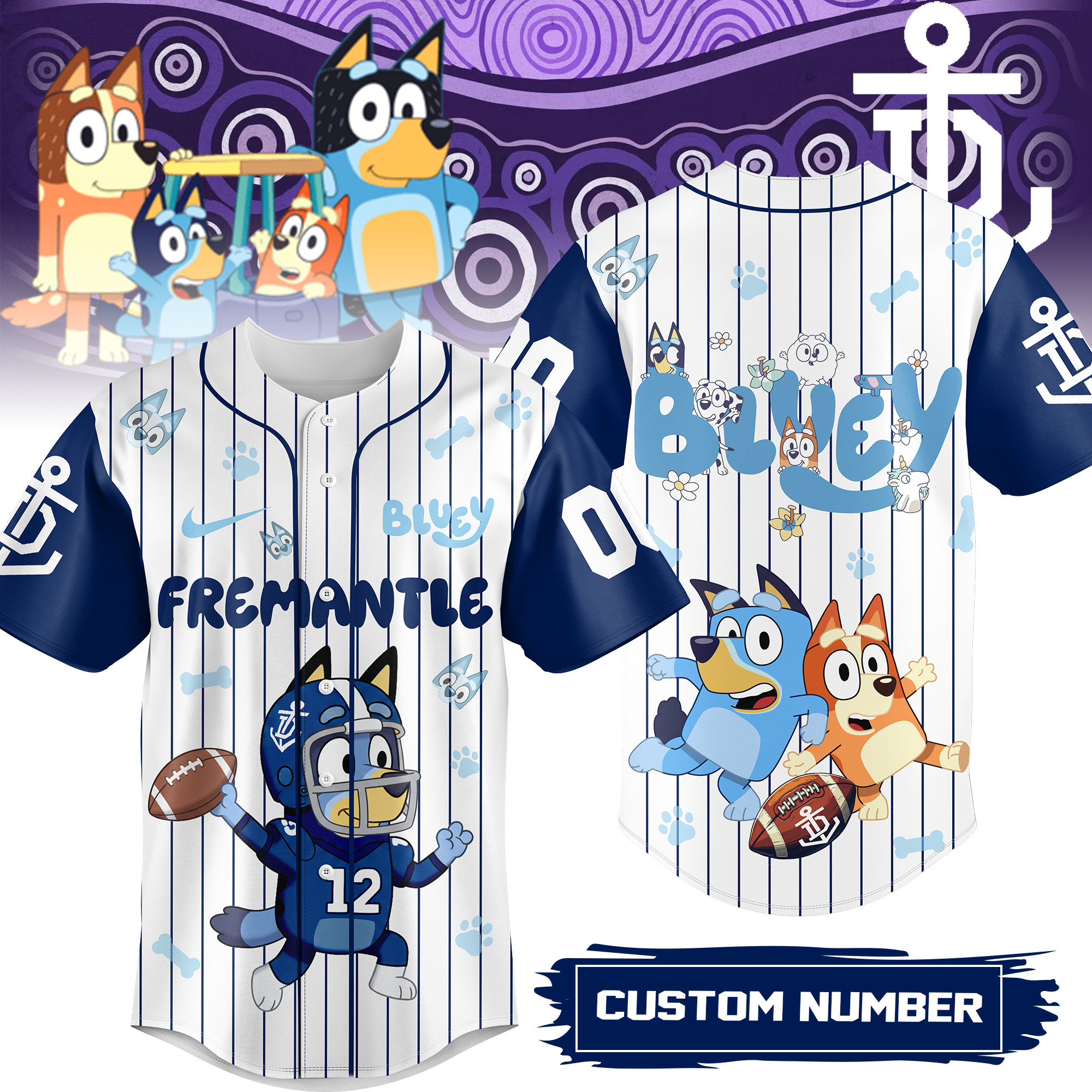 Fremantle Dockers AFL x Bluey Personalized Baseball Jersey For Fan
