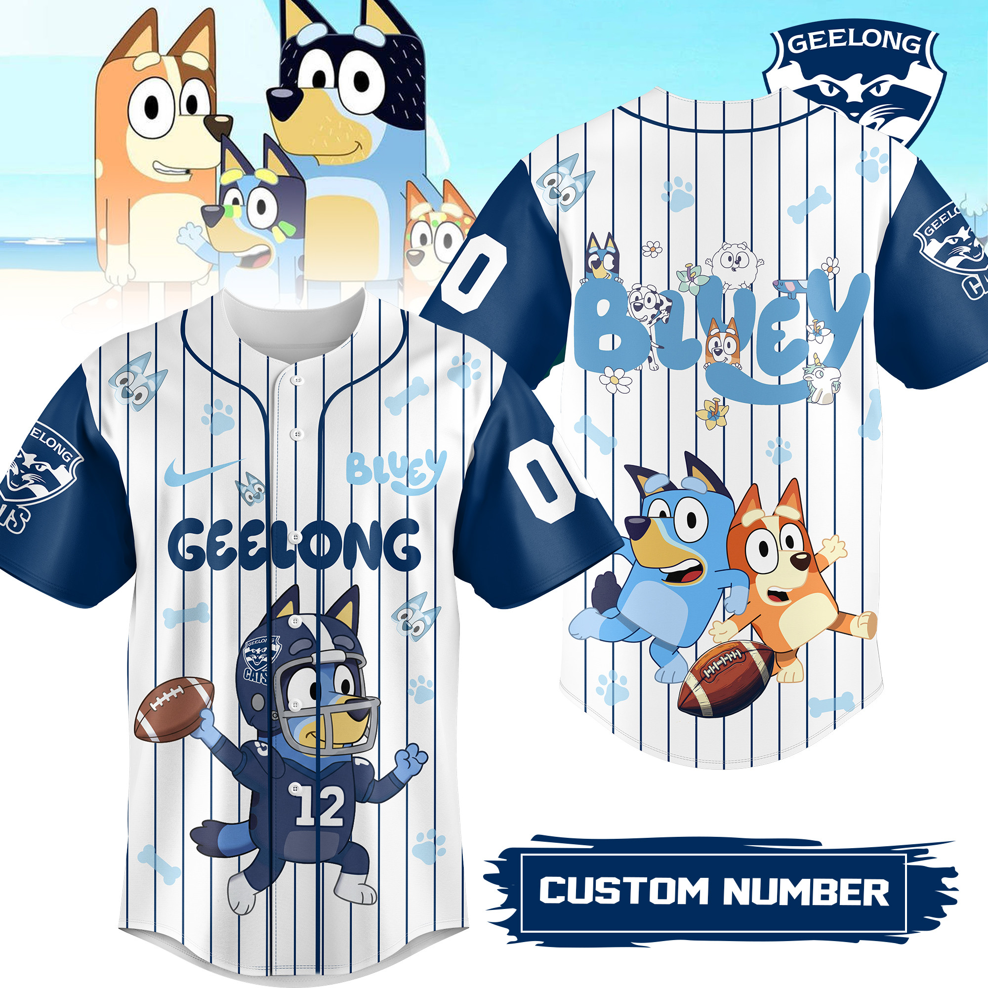 Geelong Cats AFL x Bluey Personalized Baseball Jersey For Fan