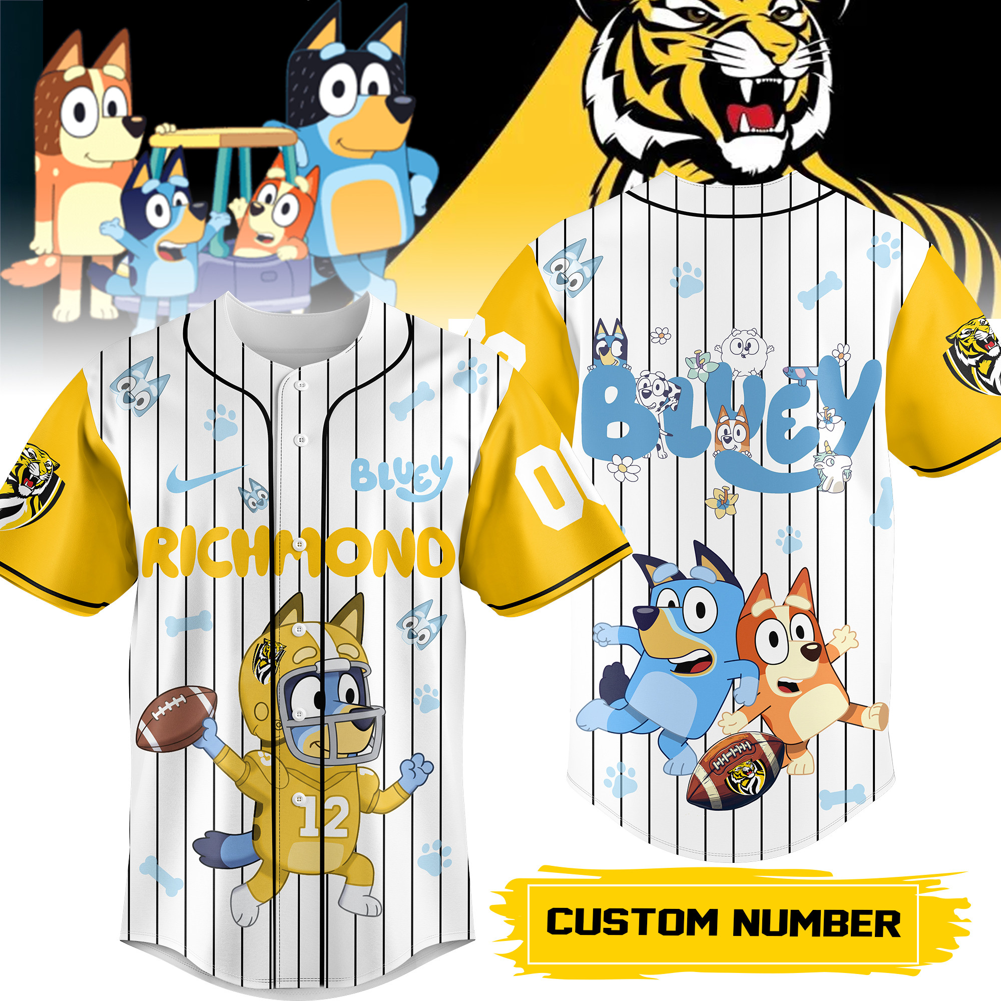 Richmond AFL x Bluey Personalized Baseball Jersey For Fan