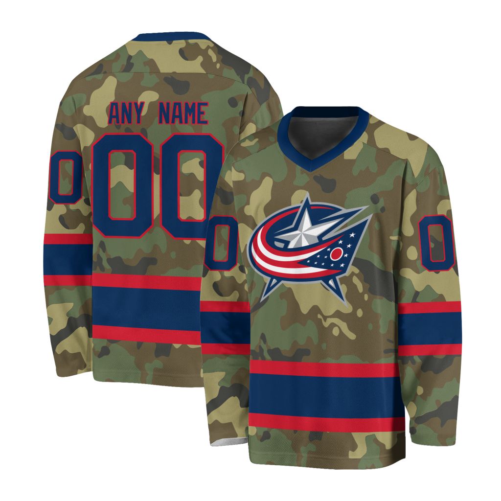 NHL Columbus Blue Jackets Special Camo Design V-neck Hockey Jersey