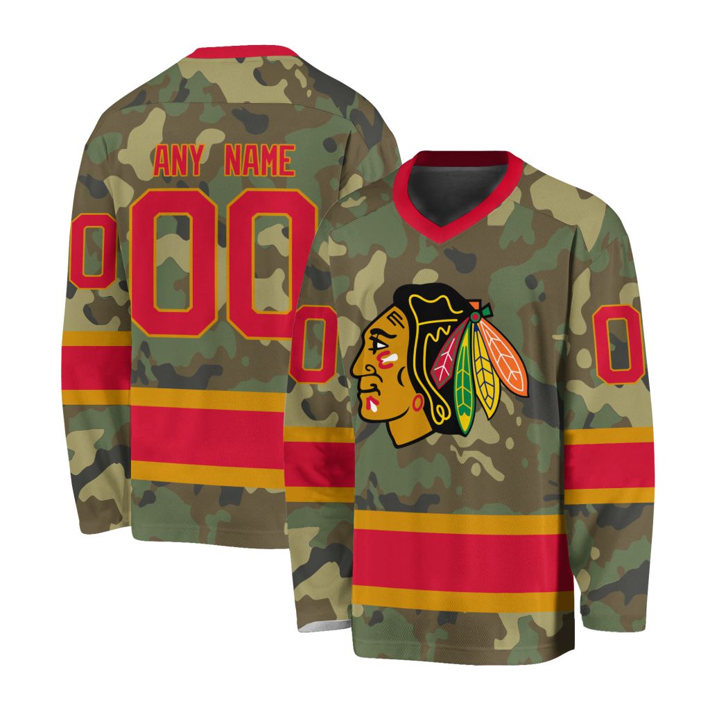 NHL Chicago Blackhawks Special Camo Design V-neck Hockey Jersey