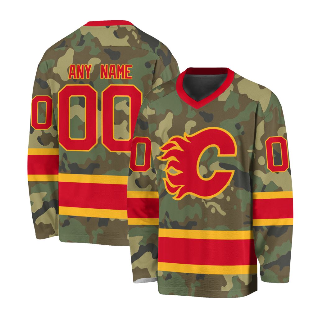 NHL Calgary Flames Special Camo Design V-neck Hockey Jersey