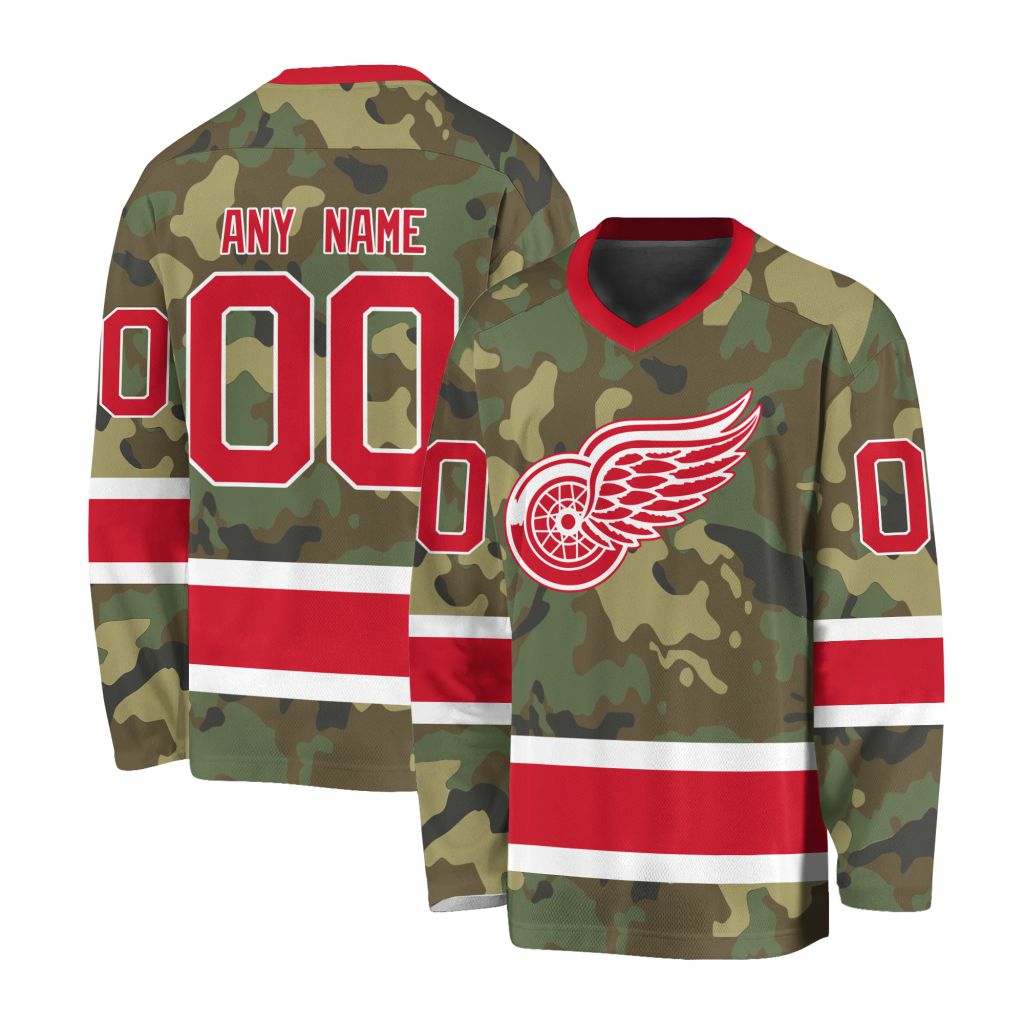 NHL Detroit Red Wings Special Camo Design V-neck Hockey Jersey