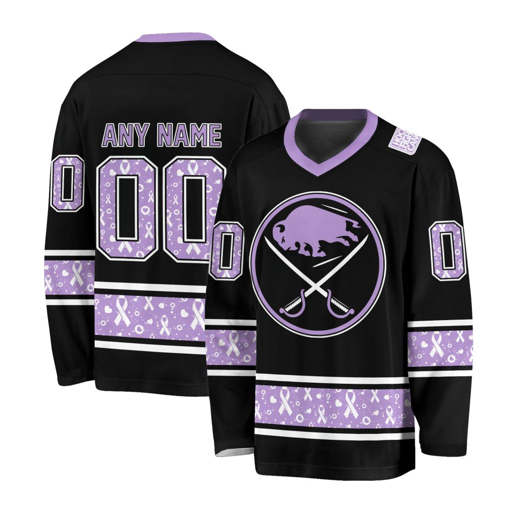 NHL Buffalo Sabres Special Black Hockey Fight Cancer V-neck Hockey Jersey