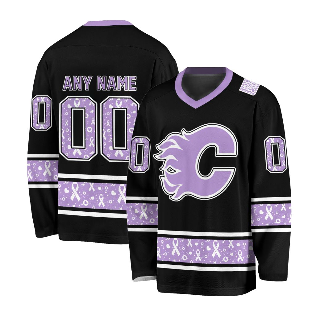 NHL Calgary Flames Special Black Hockey Fight Cancer V-neck Hockey Jersey