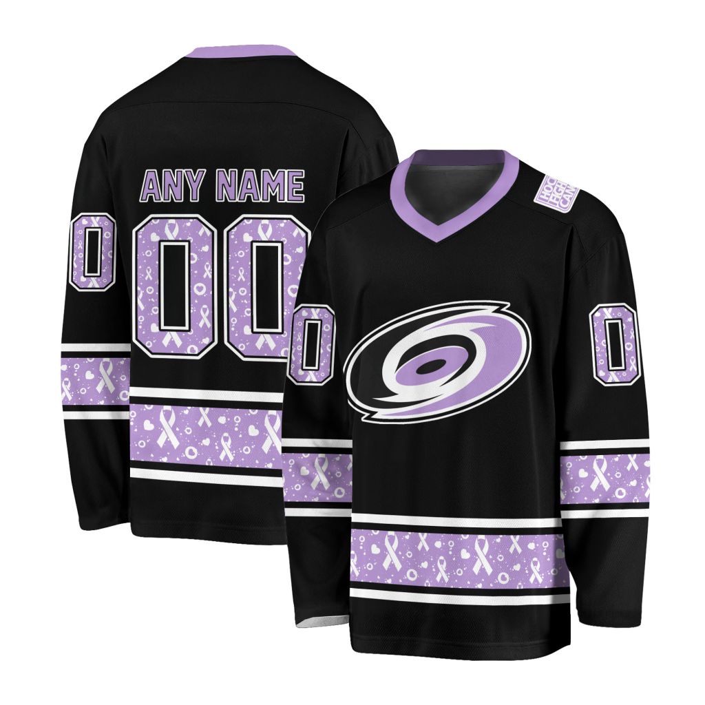 NHL Carolina Hurricanes Special Black Hockey Fight Cancer V-neck Hockey Jersey