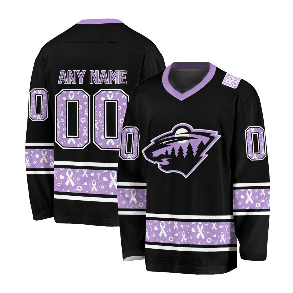 NHL Minnesota Wild Special Black Hockey Fight Cancer V-neck Hockey Jersey