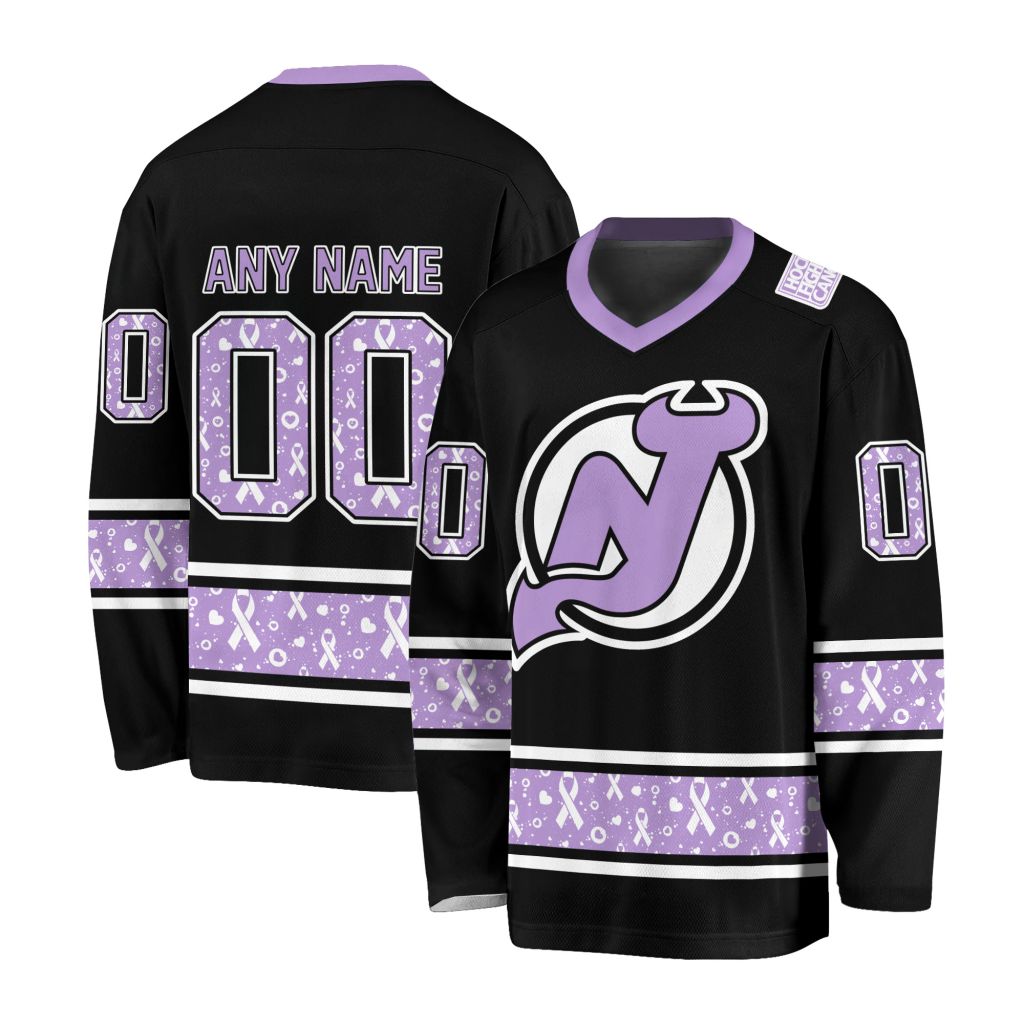NHL New Jersey Devils Special Black Hockey Fight Cancer V-neck Hockey Jersey