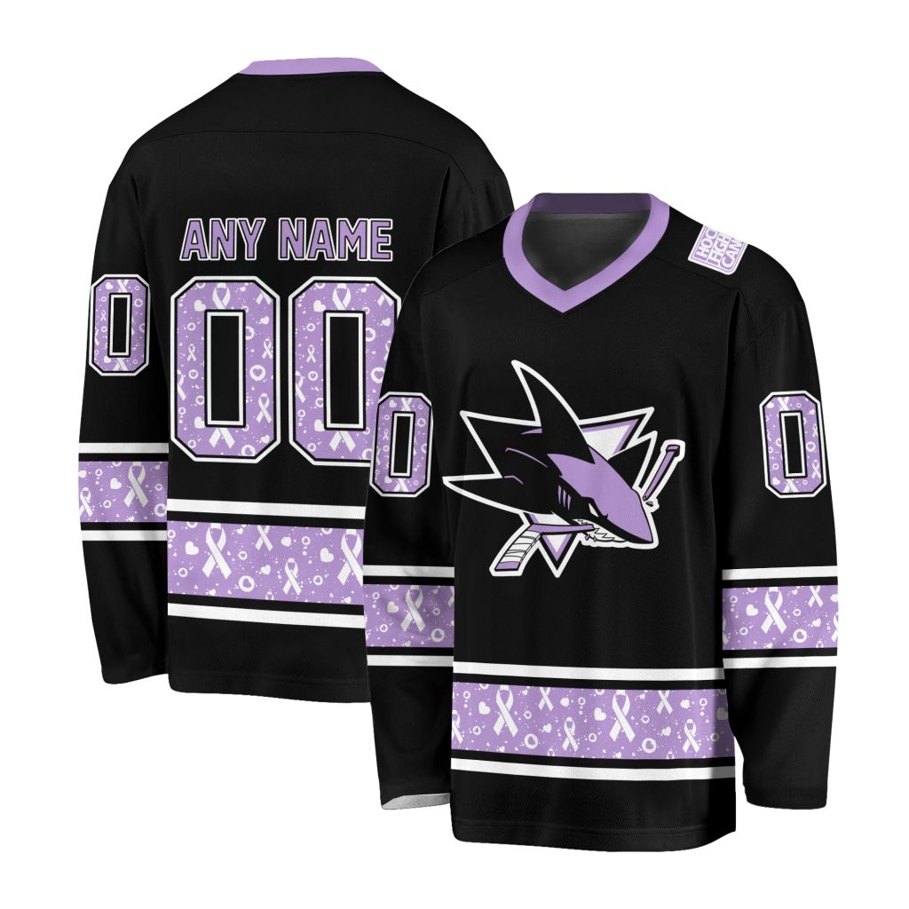 NHL San Jose Sharks Special Black Hockey Fight Cancer V-neck Hockey Jersey
