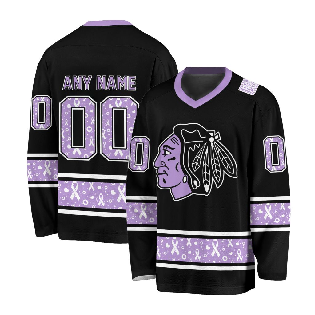 NHL Chicago Blackhawks Special Black Hockey Fight Cancer V-neck Hockey Jersey