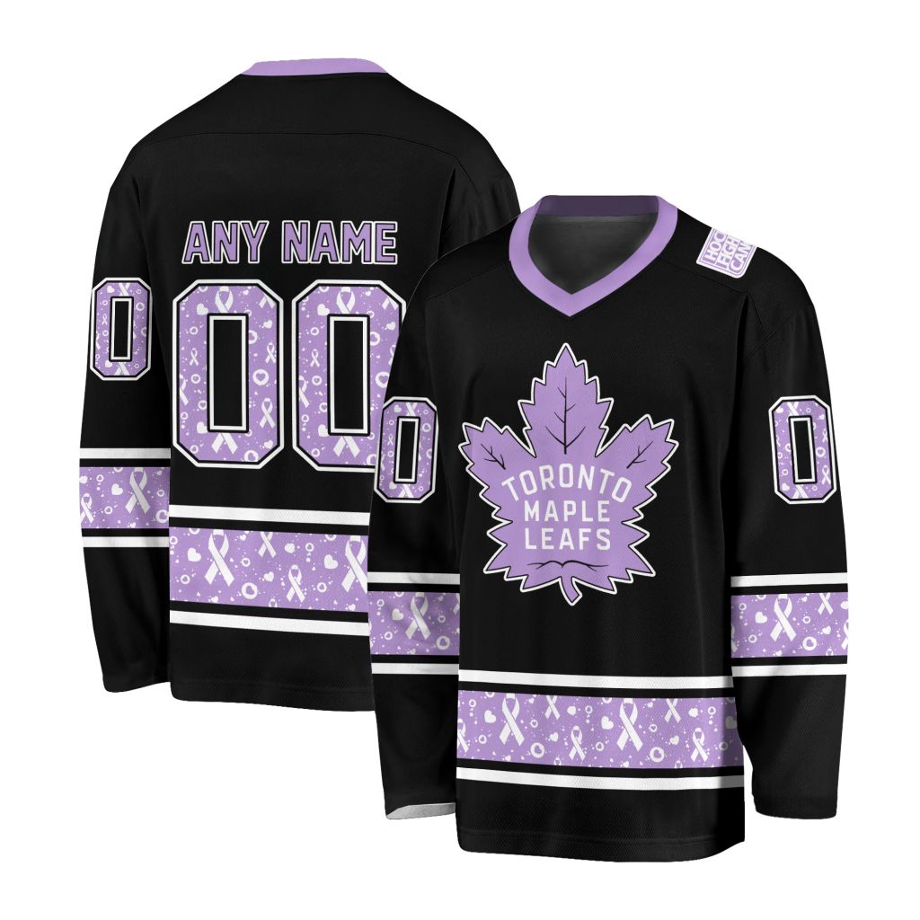 NHL Toronto Maple Leafs Special Black Hockey Fight Cancer V-neck Hockey Jersey