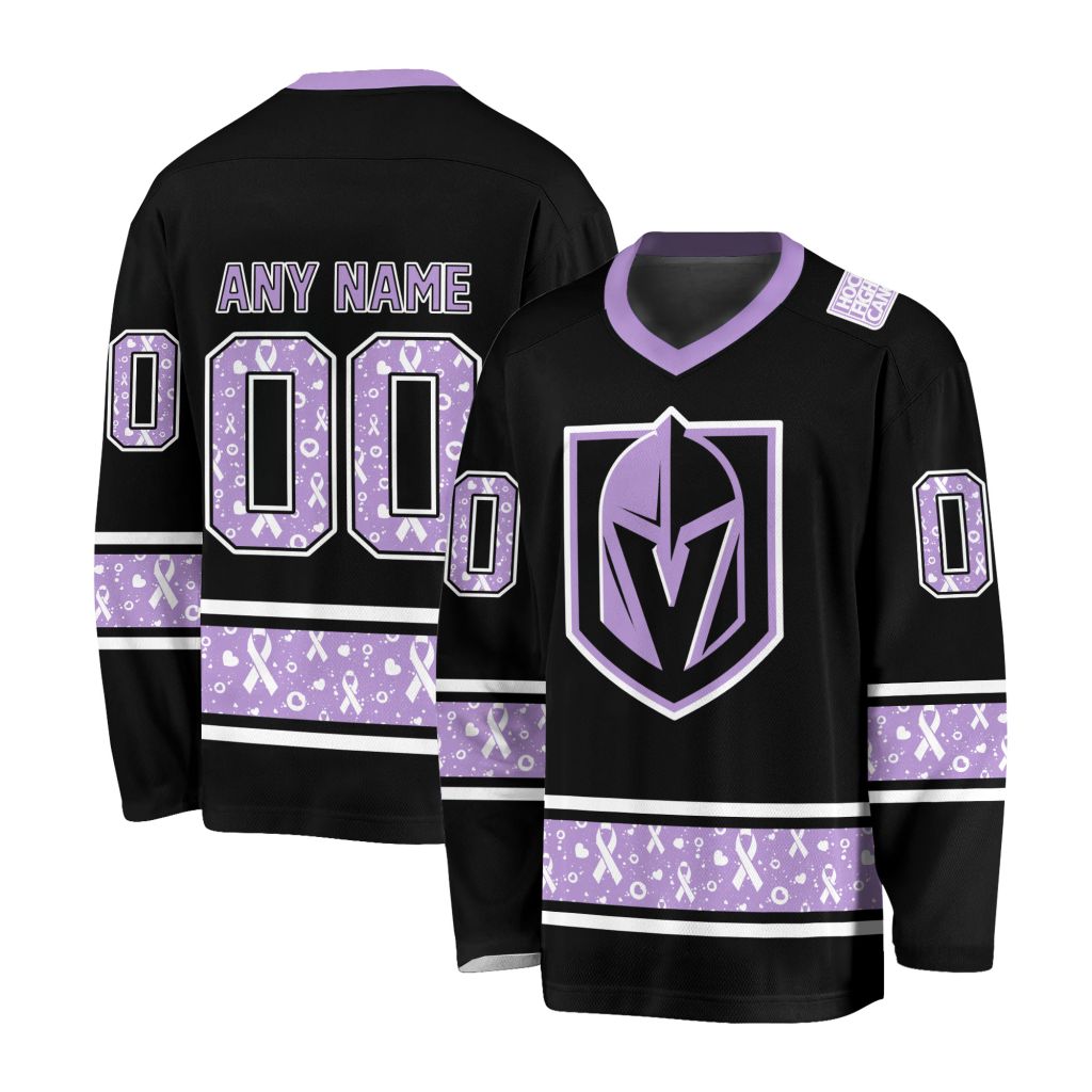 NHL Vegas Golden Knights Special Black Hockey Fight Cancer V-neck Hockey Jersey