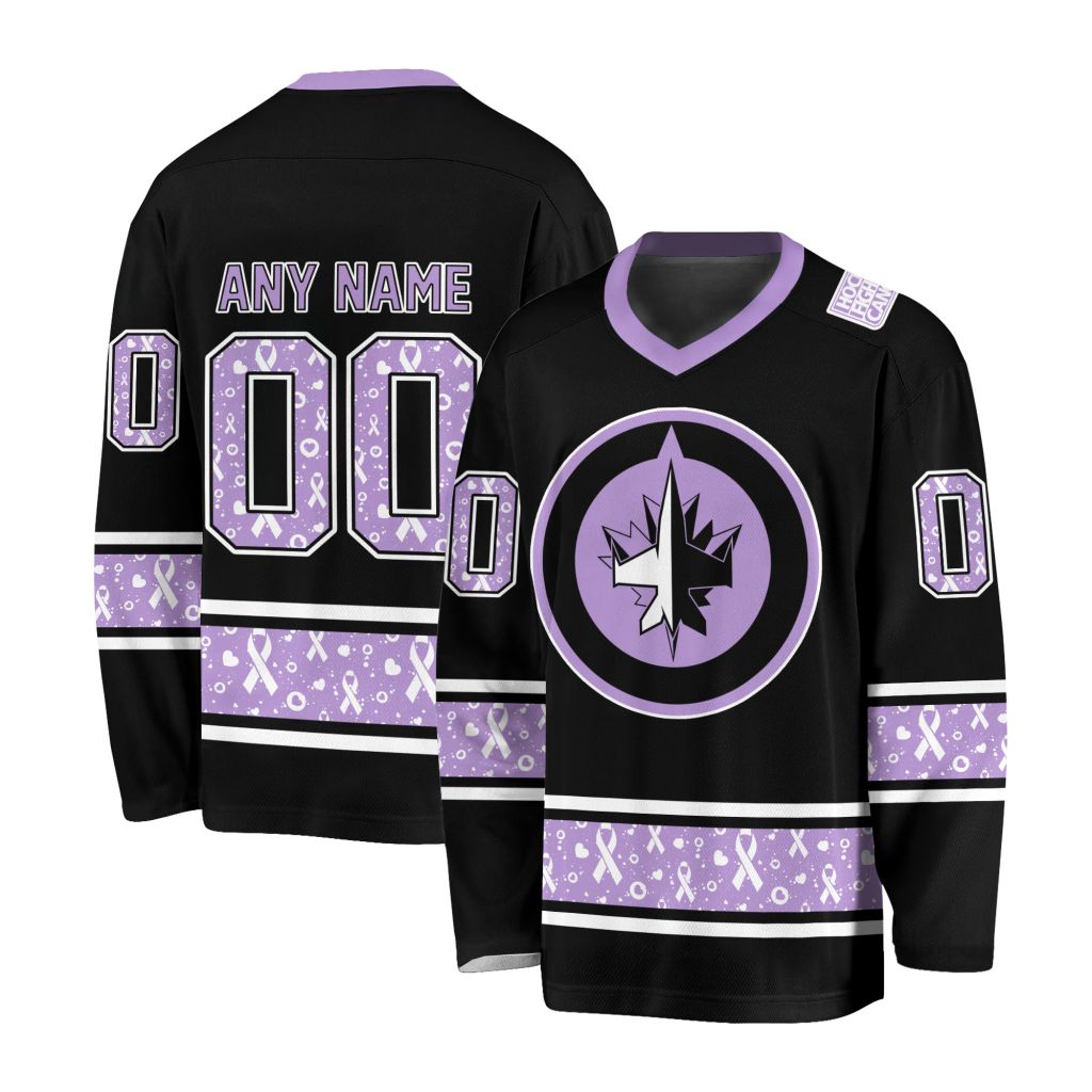 NHL Winnipeg Jets Special Black Hockey Fight Cancer V-neck Hockey Jersey