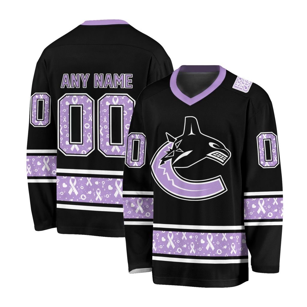 NHL Vancouver Canucks Special Black Hockey Fight Cancer V-neck Hockey Jersey