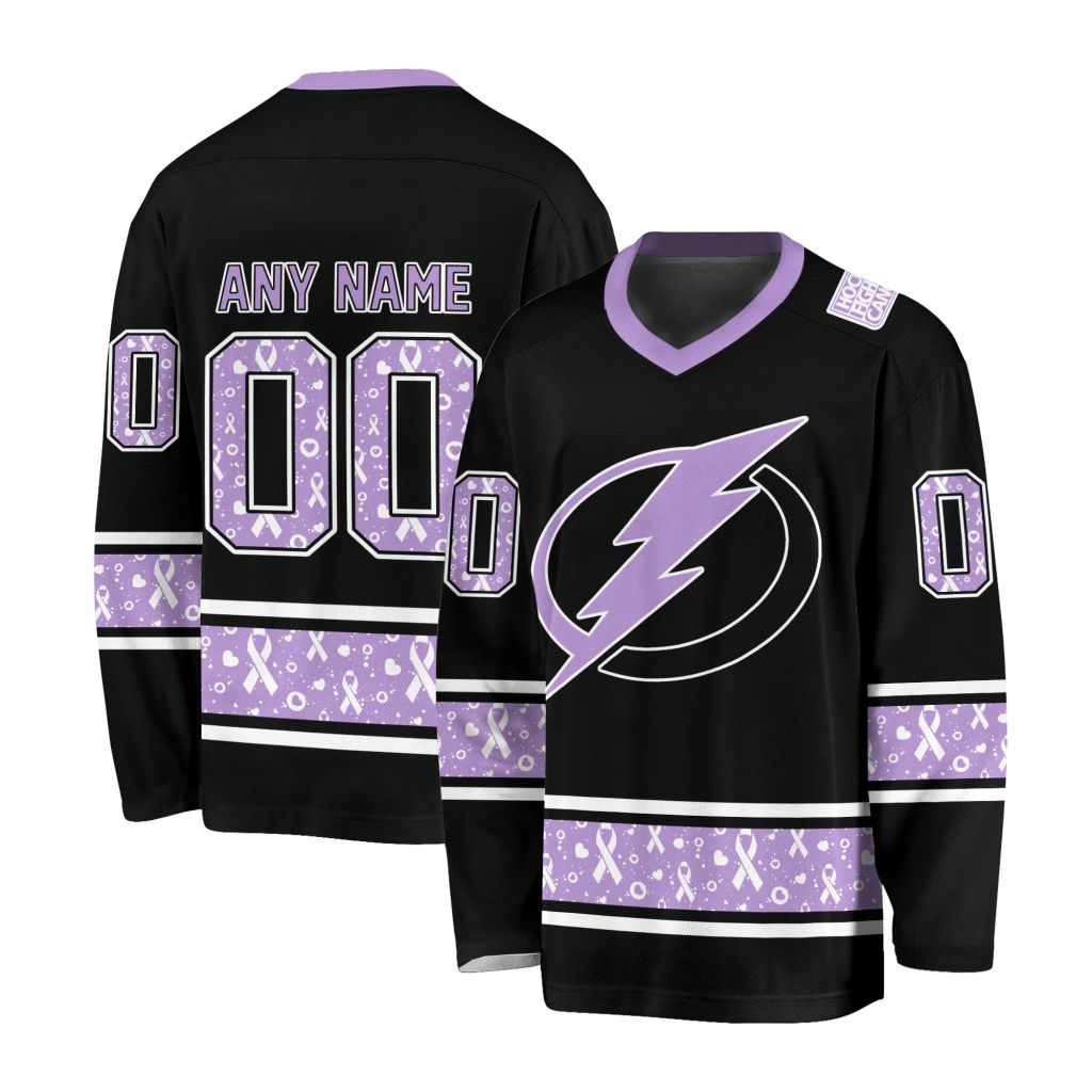 NHL Tampa Bay Lightning Special Black Hockey Fight Cancer V-neck Hockey Jersey