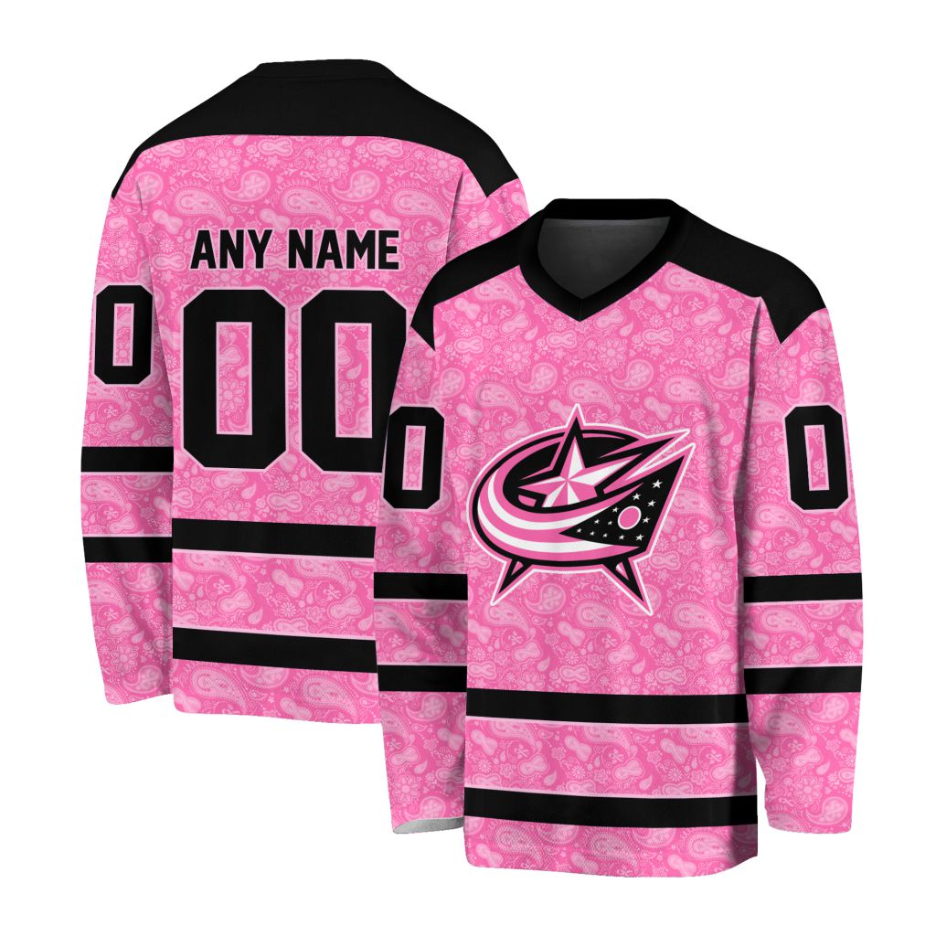 NHL Columbus Blue Jackets Special Pink V-neck Hockey Jersey