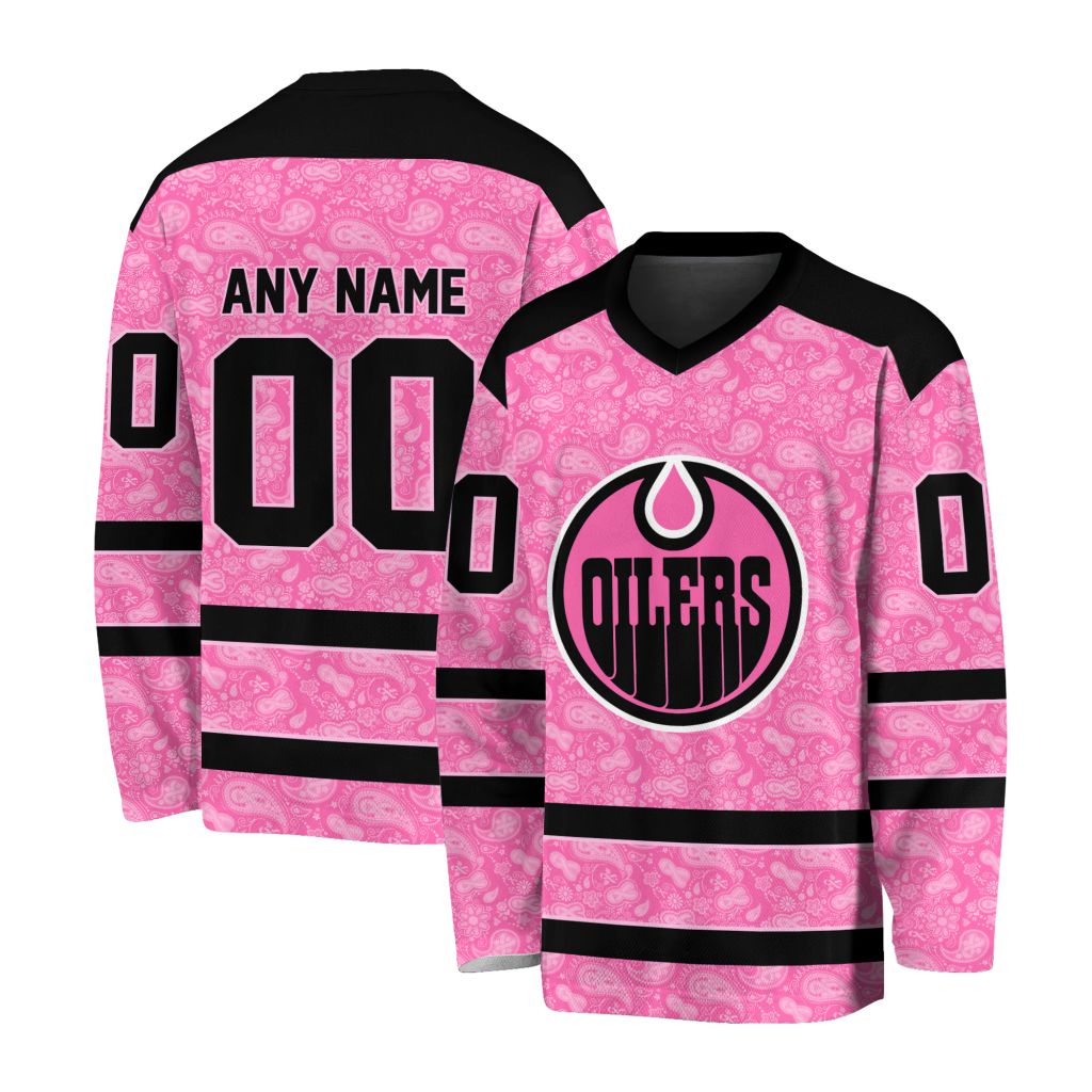 NHL Edmonton Oilers Special Pink V-neck Hockey Jersey