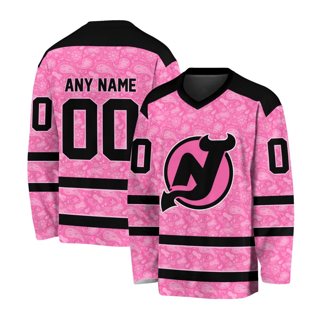NHL New Jersey Devils Special Pink V-neck Hockey Jersey