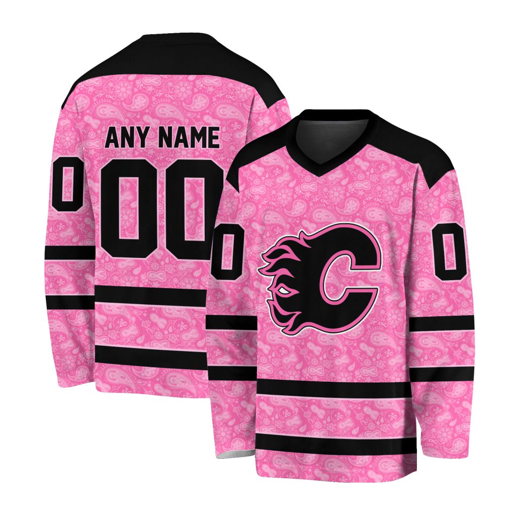 NHL Calgary Flames Special Pink V-neck Hockey Jersey