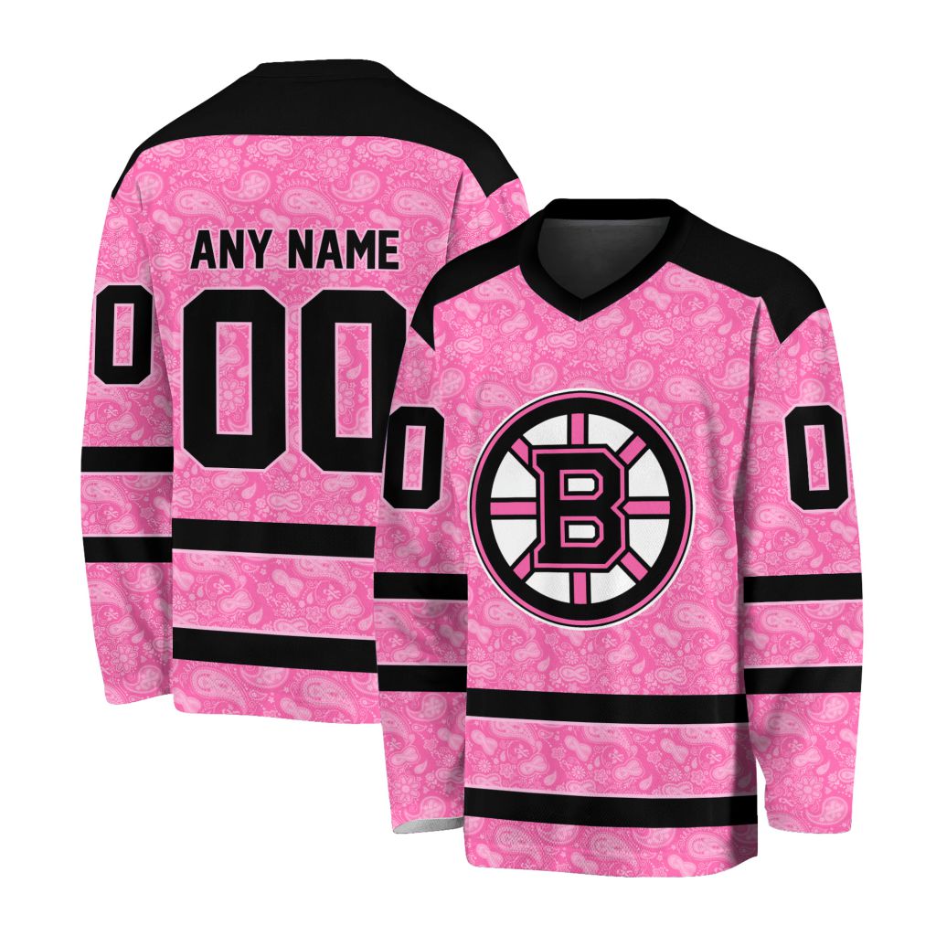 NHL Boston Bruins Special Pink V-neck Hockey Jersey