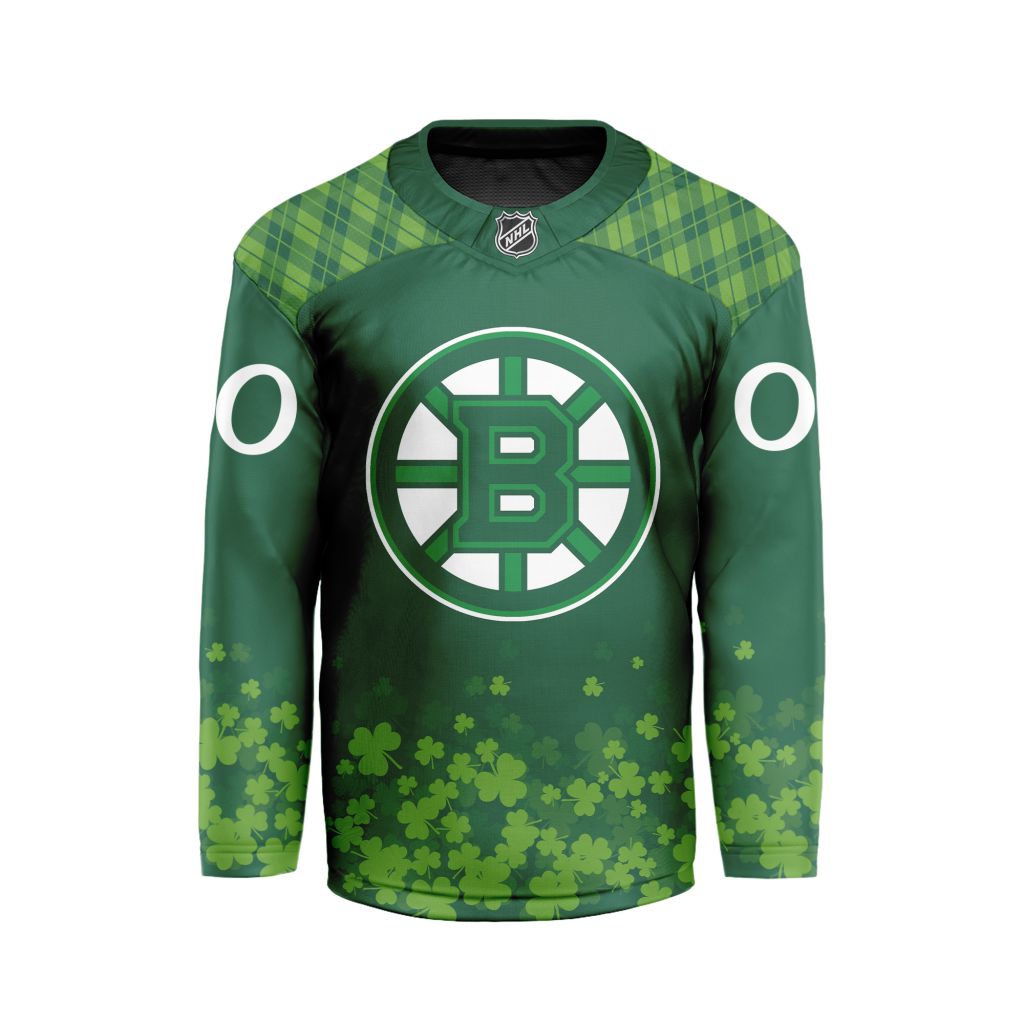 NHL Boston Bruins Special Design For St.Patricks Day Hockey Jersey Collar Logo FHC1004