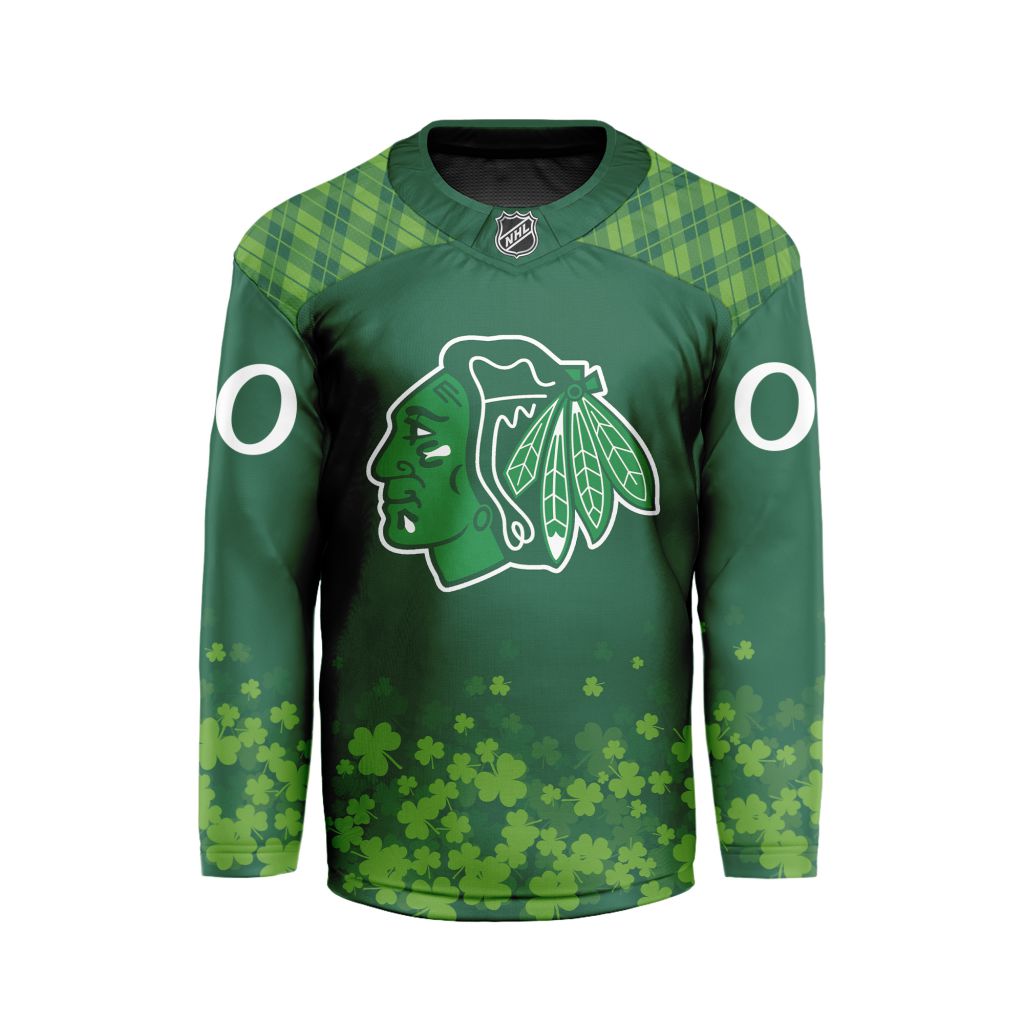 NHL Chicago Blackhawks Special Design For St.Patricks Day Hockey Jersey Collar Logo FHC1004