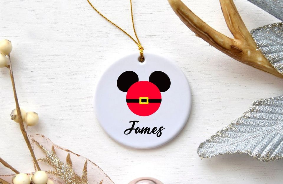 2025 Christmas Ornament, disney santa, Personalised Mickey & Minnie Ornament, custom disney keepsake, custom name ornament, Mickey Mouse Head