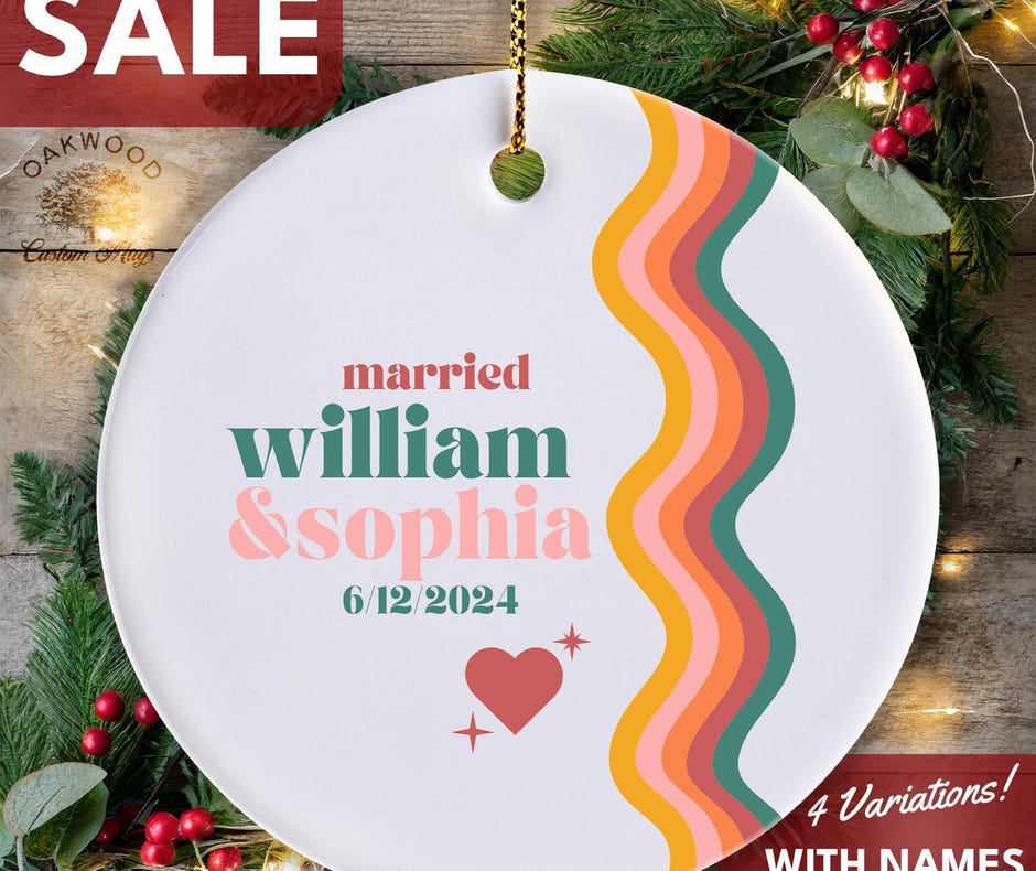 1st Married Christmas Ornament 2025 Mr and Mrs Christmas Ornament Retro Ornament