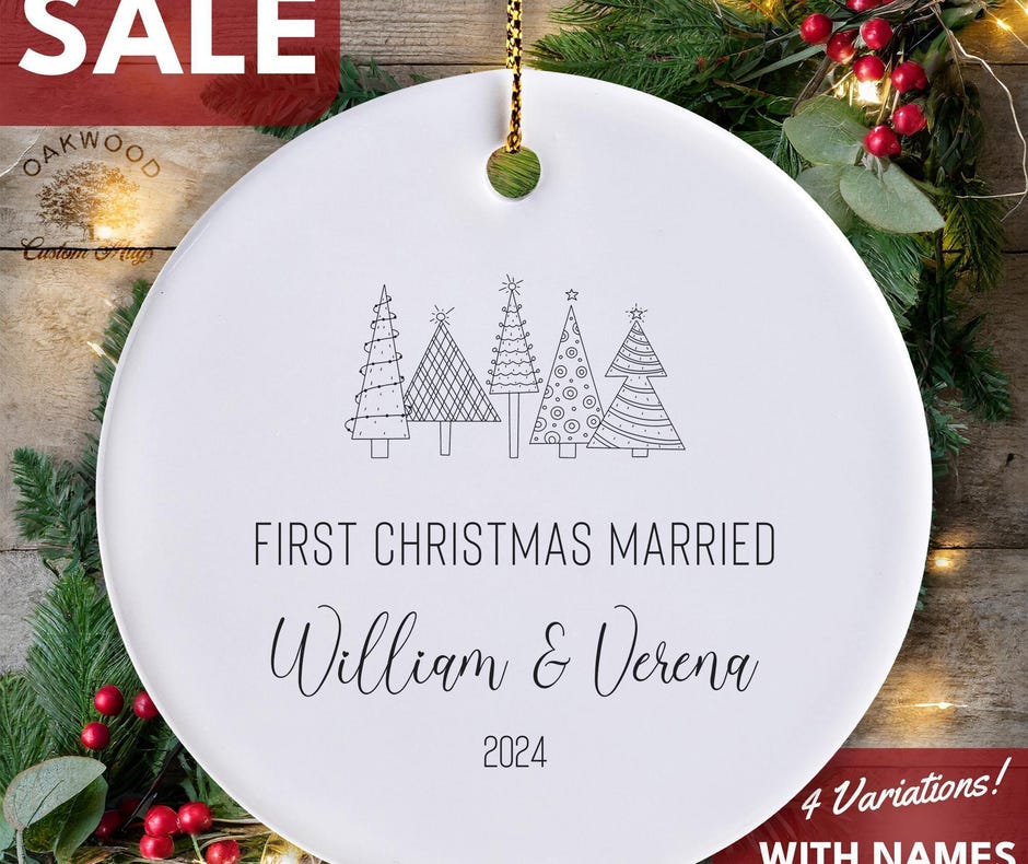 1st Christmas Married Ornament 2025 Personalized Newlywed Gift Minimalist Wedding Keepsake