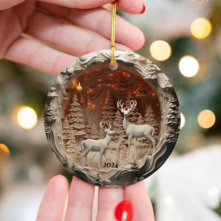 3D Deer Ornament Christmas Tree Decoration 3D Effect Deer ornament