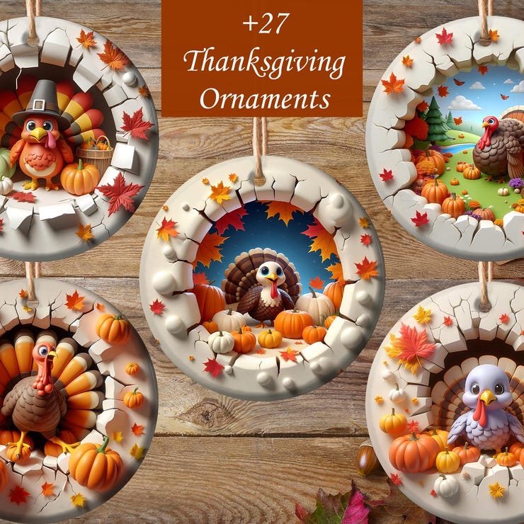3D Effect Turkey Ornament: Thanksgiving Fall Decor  