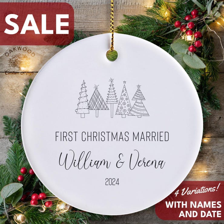 1st Christmas Married Ornament 2025 Personalized Newlywed Gift Minimalist Wedding Keepsake