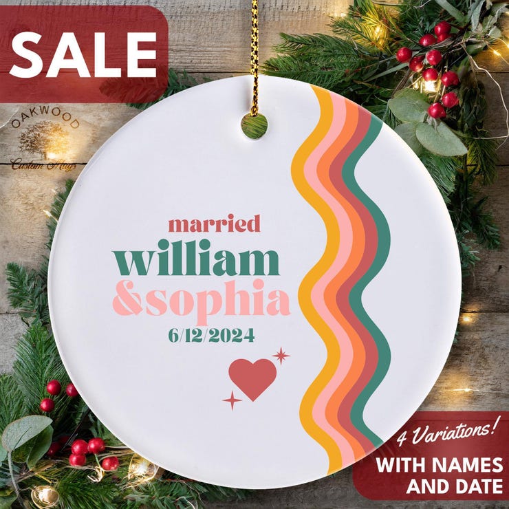 1st Married Christmas Ornament 2025 Mr and Mrs Christmas Ornament Retro Ornament